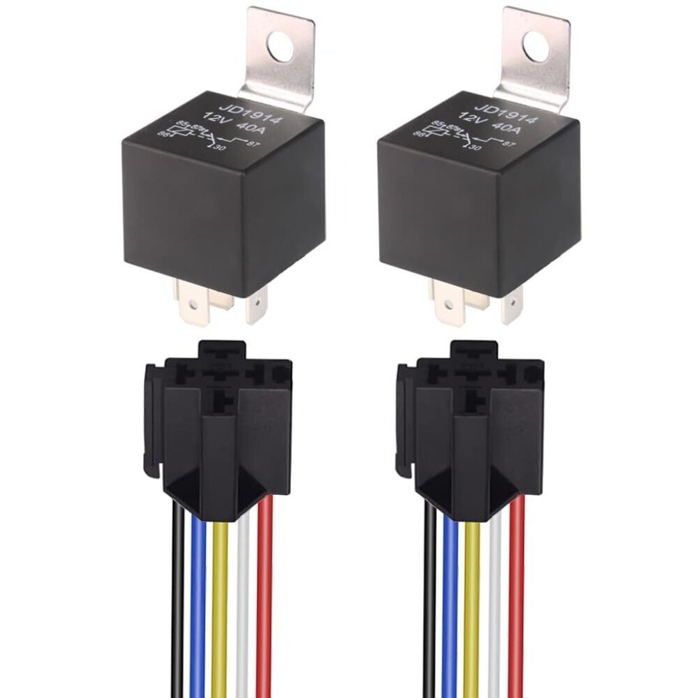 2pcs JD1914 Car Relay Harness 12V 40A 4 Pin SPDT 12AWG Harness Sockets with Buil